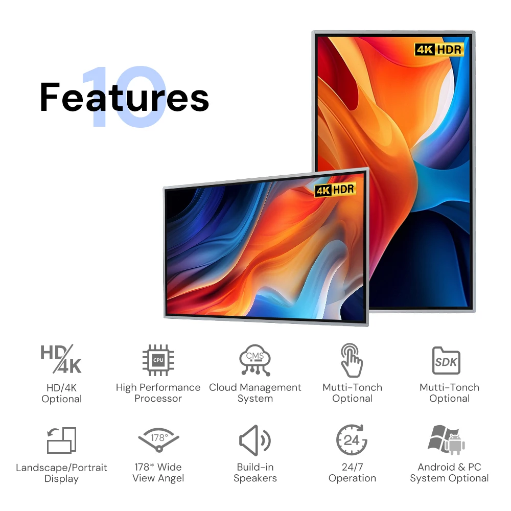 Android 14 Ultra Thin All in One  32 43 50 Inch  Wall-Mounted Digital Display Touch Screen Marketing Advertising Display