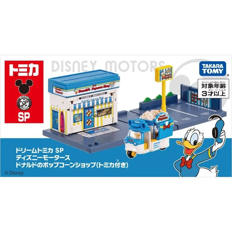

TAKARA TOMY Disney Donald Duck Popcorn Shop Alloy Car Toy Model with Track Scene Gifts for Children