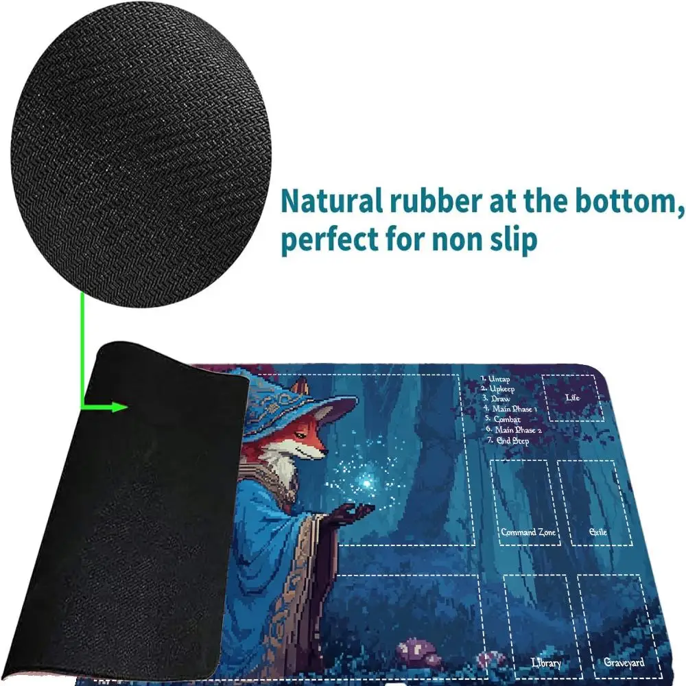 Pixel Art Fox Wizard MousePad Non-Slip Magic Zones Card Playmat Tabletop Rug Game Mat Duel Commander Gaming Deskmat Beginner