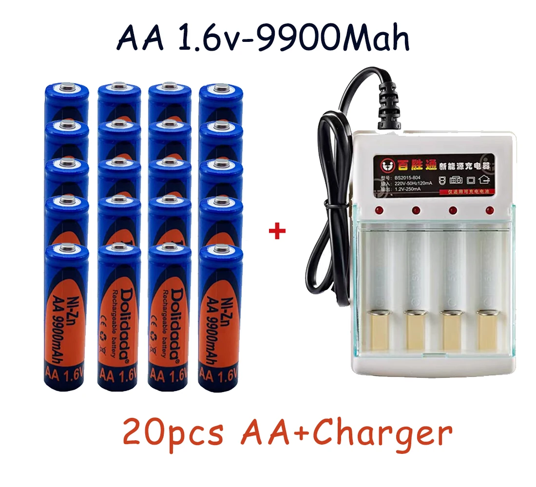 

New Zi-zn AA Rechargeable Battery 1.6 V 9900Mah Charge More Stable Recycled Portable Bateria For Digital Camera CD Flashlight