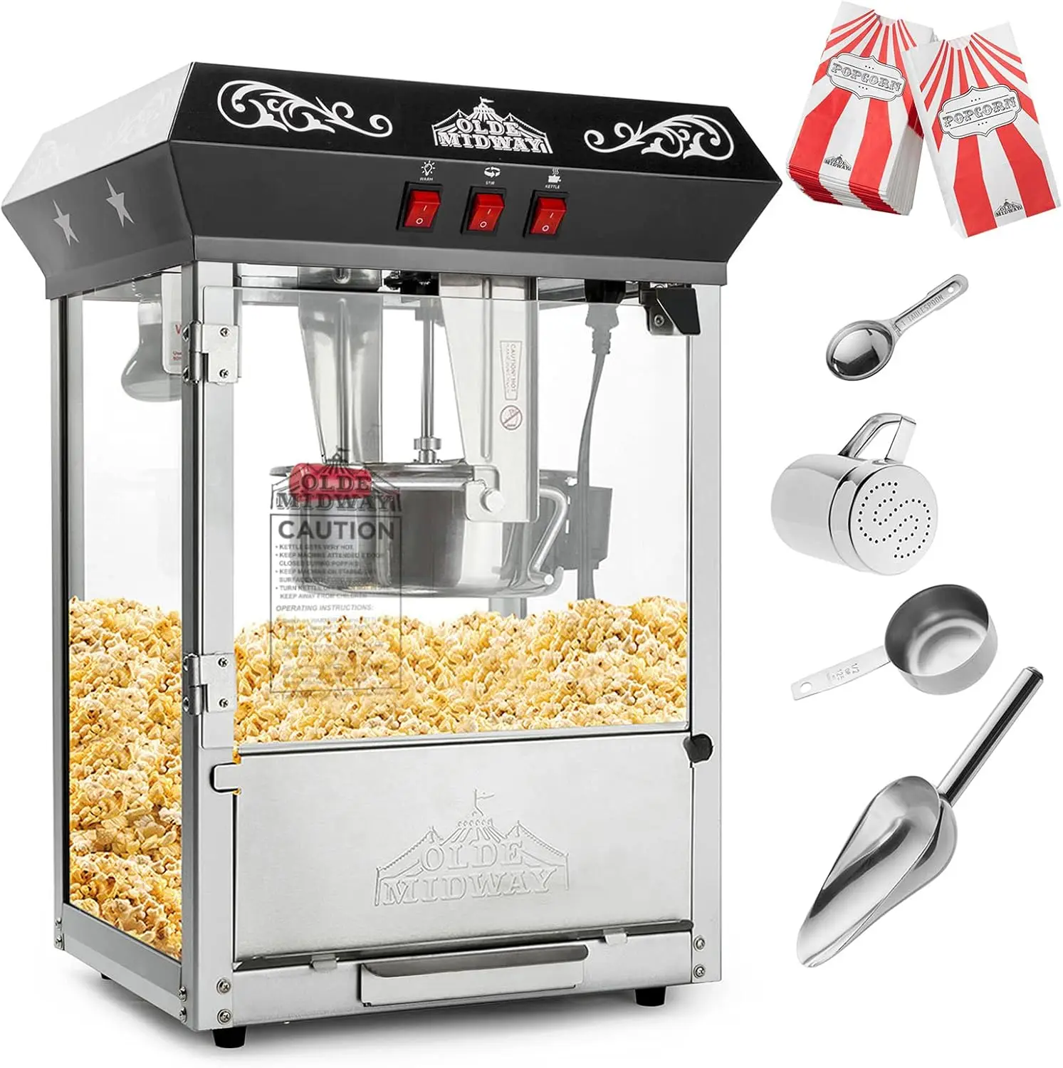 Midway Bar Style Popcorn Machine Maker Popper with 10-Ounce Kettle - Black