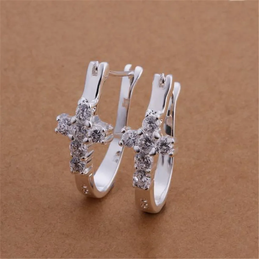 

Factory Direct High Quality Charm Women Wedding Crystal Cross 925 Sterling Silver Clip Earrings Hot Selling Fashion Jewelry