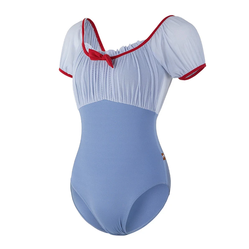 Snow White Leotard Puff Short Sleeve Dancewear Female Ballet Clothes Ballerina Leotard Blue Swimsuit Sparkly Outfit Girls