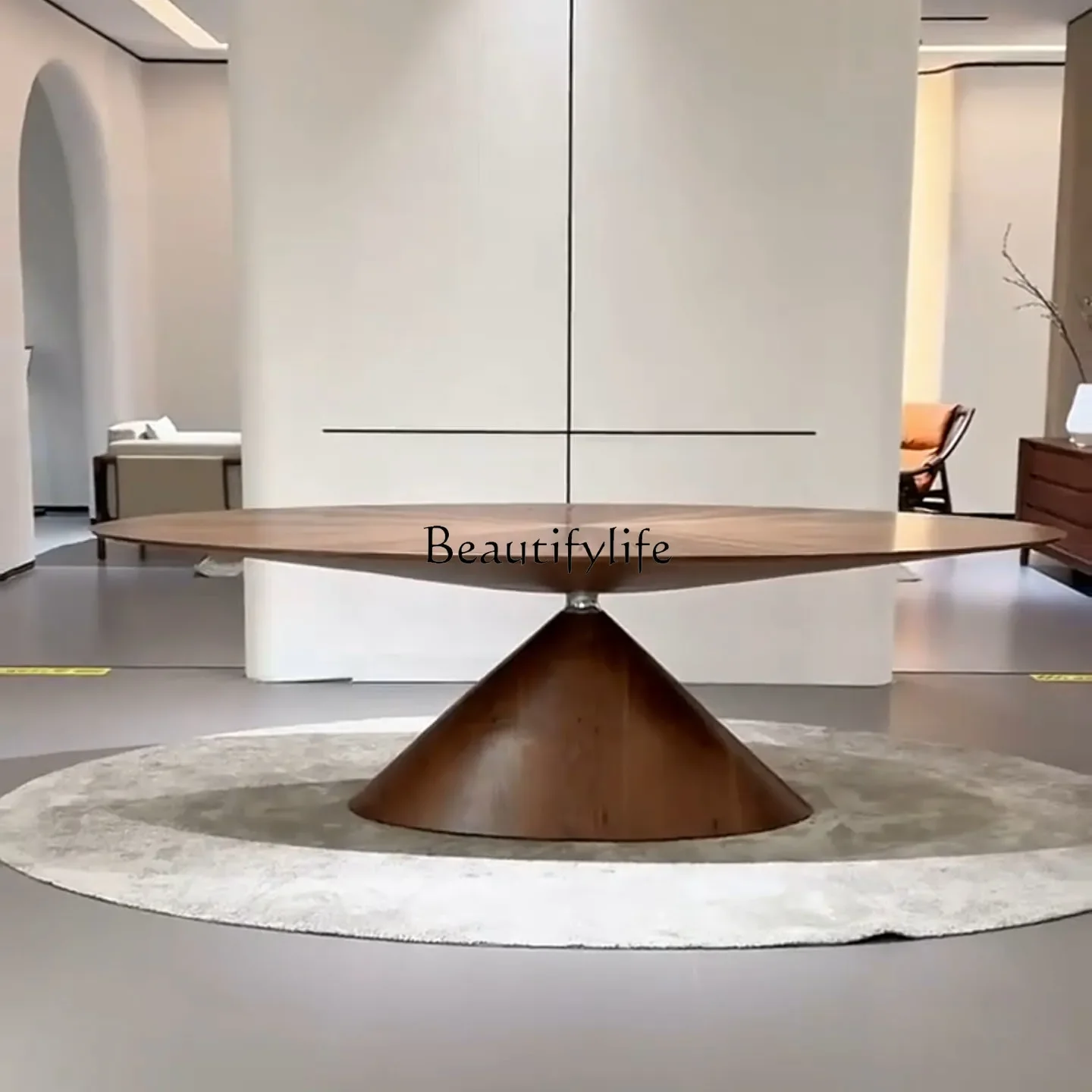 

yj21Italian minimalist North American black walnut dining table creative oval solid wood dining table
