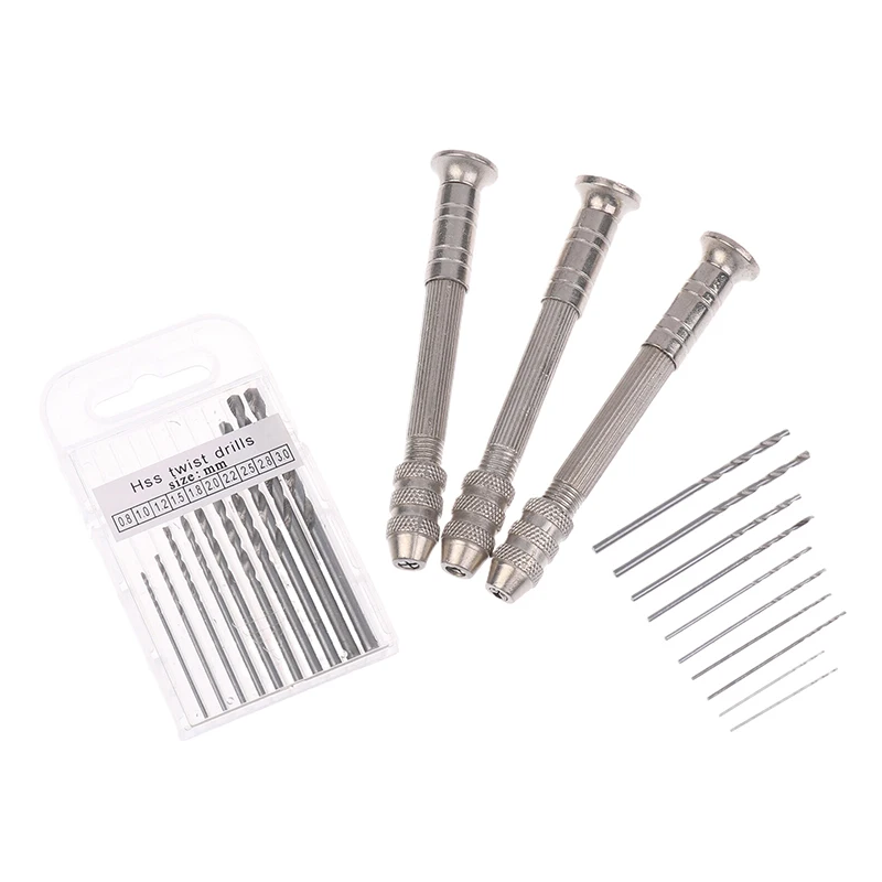 Zinc Alloy Mini Hand Drill Woodworking Tools Drilling Rotary Tool Manual Twist Drill Bit Watchmaker Pin Vice Watch Repair Tools