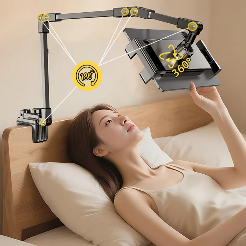 Tablet Holder for Bed with Long Metal Arm iPad Stand Tablet Bracket 360° Rotating Bed Phone Mount for 4.5~12.9 inch Phone Tablet