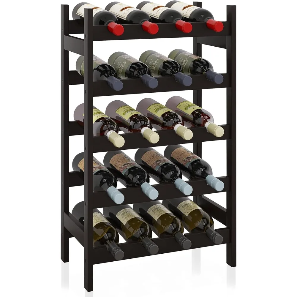 

Bamboo Wine Rack, 20 Bottles Display Holder, 5-Tier Free Standing Storage Shelves for Kitchen, Pantry, Cellar, Bar (Walnut)