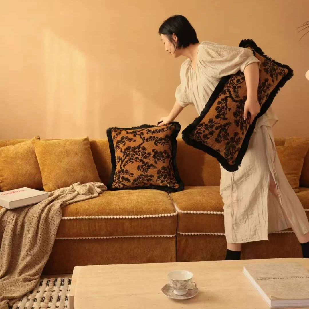 &c French Retro Advanced Coco Sofa Yellow Chenille French Pastoral Style Straight Cloth Gym Mall Hotel Villa Hospital School