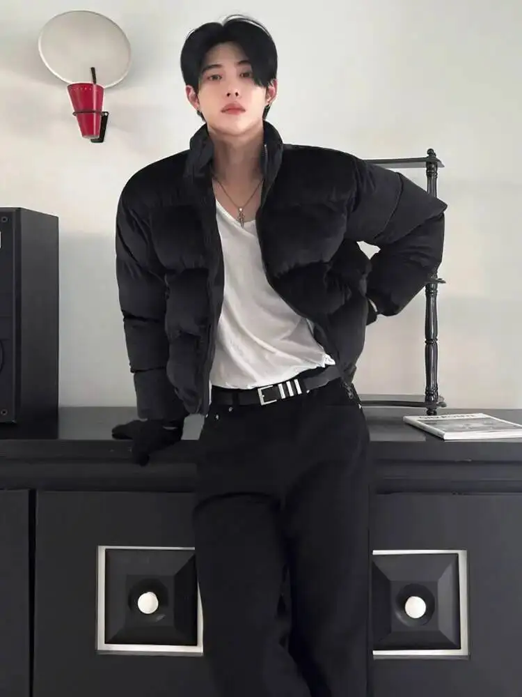 

New Men's Thicken Padded Jackets Simple Stand Collar Solid Color All-match Clothing Zipper Loose Male Coats 2025 Winter