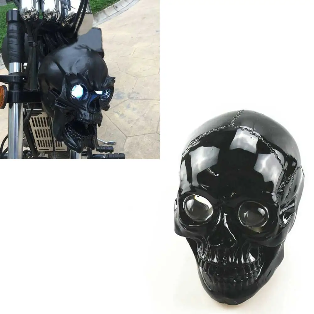 Motorcycle Accessories Black Skull Front Head Light Headlight Lamp FOR Harley Custom Chopper Touring - view 5