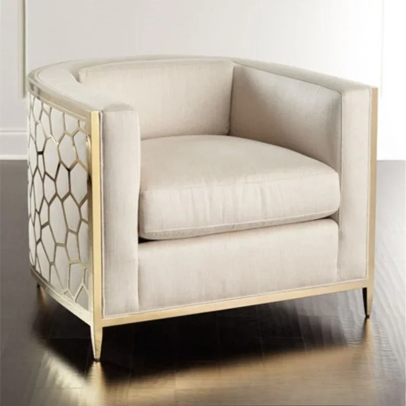 Nordic light luxury metal fabric sofa furniture living room cafe hotel club sales department negotiation chair