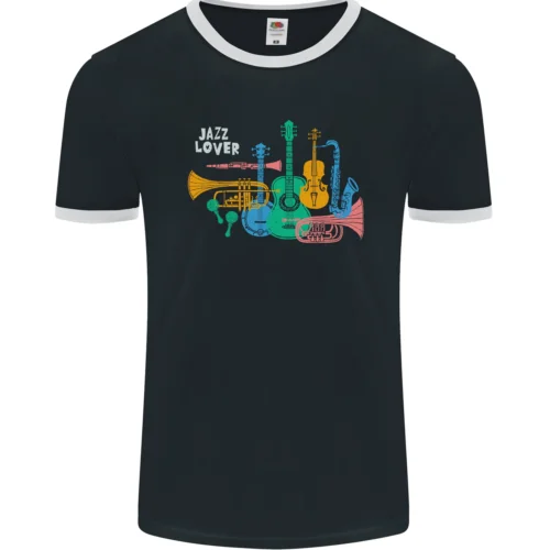 Jazz Lover Musical Instruments Guitar Mens Ringer T-Shirt FotL