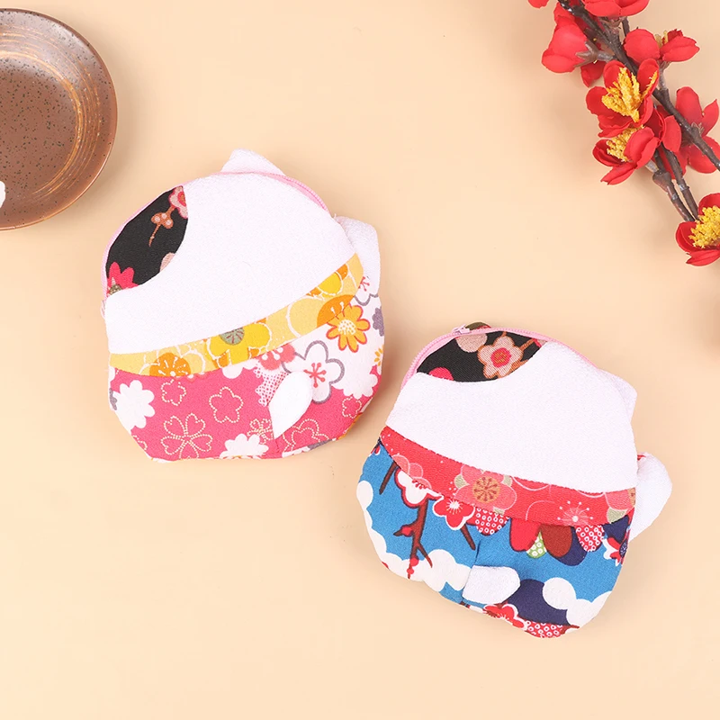 1pc Cute Lucky Cat Cloth Cat-Shaped Coin Purse Key Case Lovely Pocket Cloth Handbag Storage Bag Earphone Bag Coin Bag