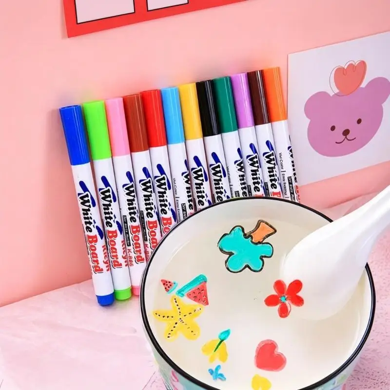 8/12 Pcs Magical Water Floating Markers 12 Vivid Colors Non Toxic Kids DIY Art Crafts School Home Painting Activities
