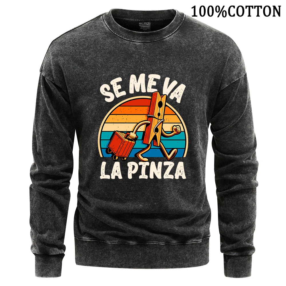 

Cartoon Clip With Luggage Printing Men's Sweatshirt Retro Washed Sweatshirts Cotton Harajuku Comfortable Sports Shirt Loose Tops