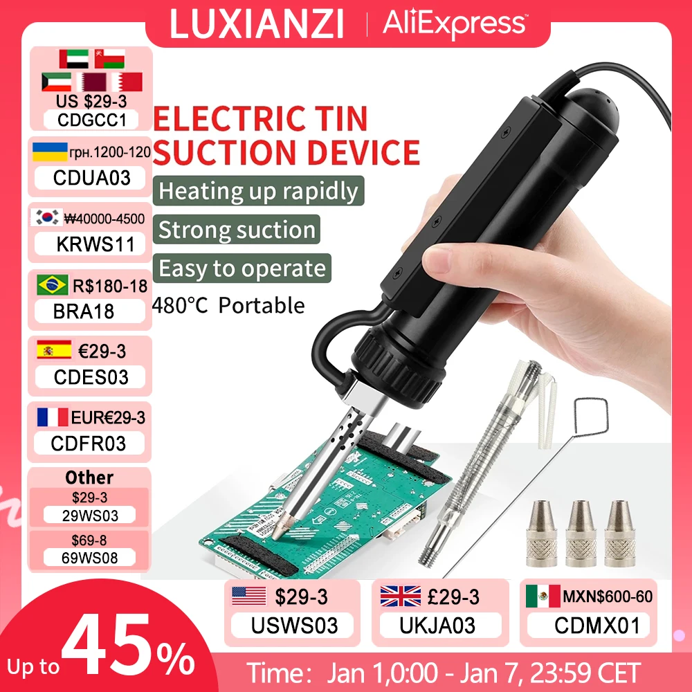 LUXIANZI Electric Suction Tin Gun Powerful Desoldering Pump Hand Welding Tools Removal Vacuum Soldering Sucker Pen Desolder