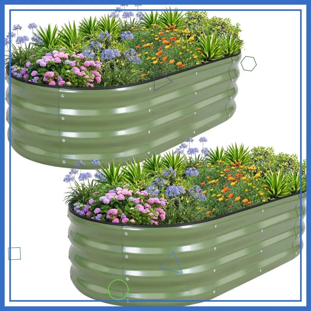

4x2x1ft Galvanized Metal Raised Garden Bed Kit with Tools, Durable Outdoor Planter Box for Vegetables Flowers - 2 Pack