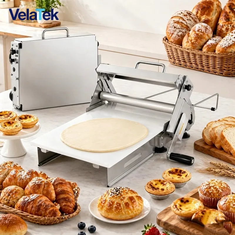 12 Inch Portable 304 S/S Dough Sheeter, Commercial Pizza Dough Roller, Adjustable 0-20mm, 30x60cm Slide Board
