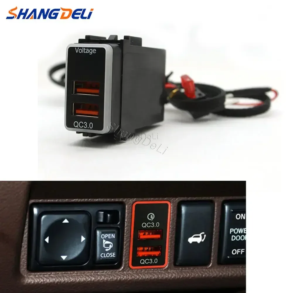 Car Quick Charger QC3.0 USB Interface Socket Adapter LED Voltage Display For Nissan Qashqai Teana Sunny Y61 Y62 X-Trail Sylphy