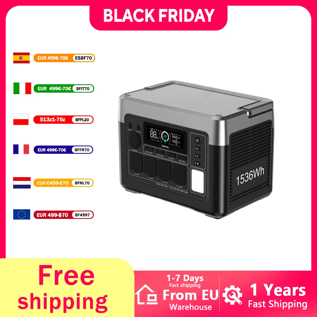 OUKITEL P1500 PLUS Portable Power Station 1800W Solar Generator 1536Wh Lifepo4 Battery for Home Emergency, Outdoor Camping, RV