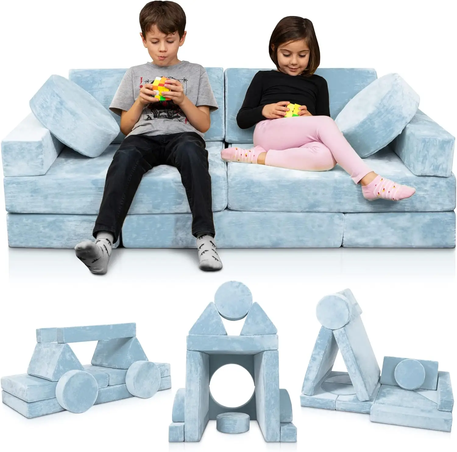 Sofá de juego Modular para niños, sofá seccional para niños, muebles de dormitorio y sala de juegos Fortplay para niños pequeños, espuma Convertible y 14 Uds.