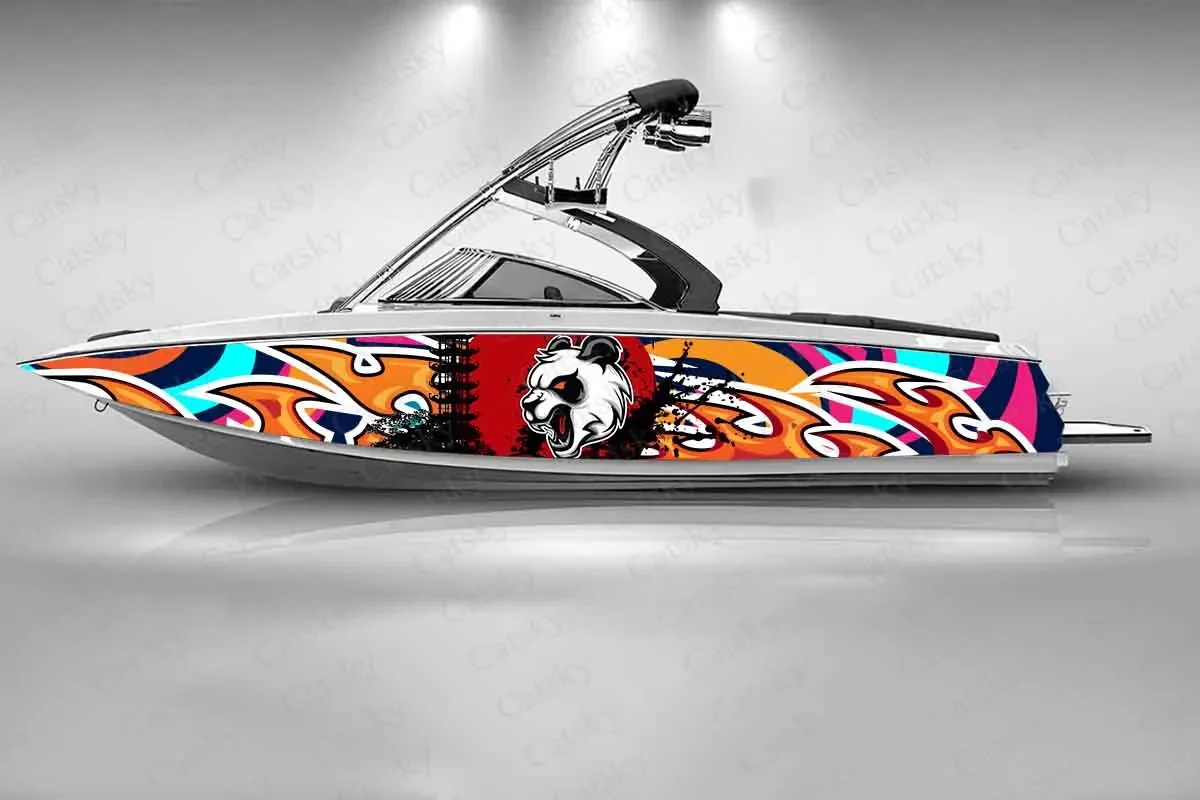 Abstract Graffiti Graphic Angry Panda Boat Fashion Sticker Packaging Fish Vessels Waterproof Custom Sticker Wrap Vinyl Decal