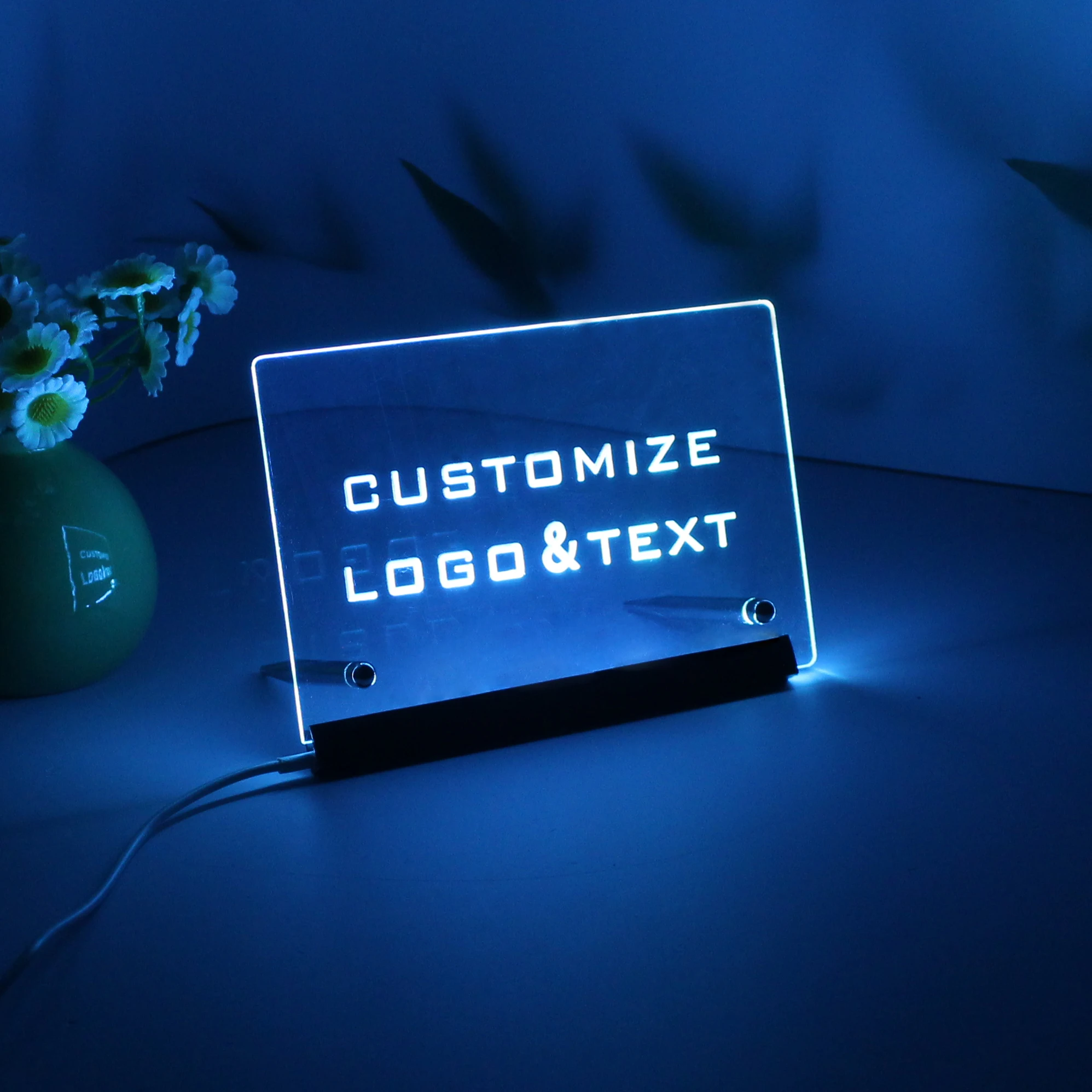 Wall-Mounted/Desktop Laser Engraving Custom Acrylic LED Light Panel with LOGO Text - Portable Social Media Brand Showcase Sign