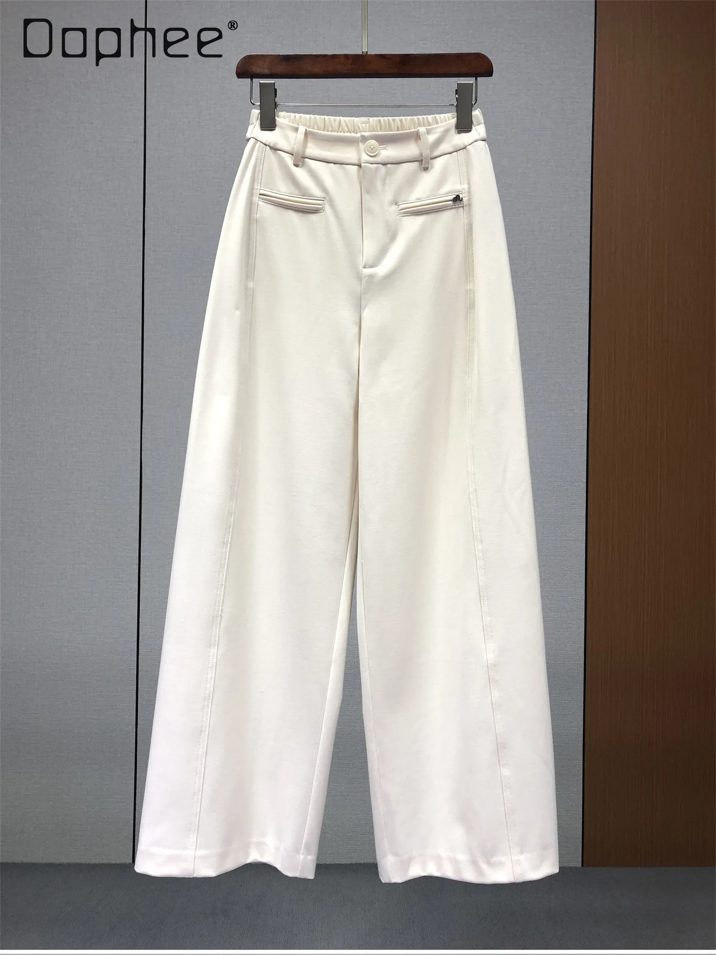 

Европейские весенние брюки-палаццо в деловом стиле, однотонные, универсальные, с высокой талией, прямые, элегантные, для женщин