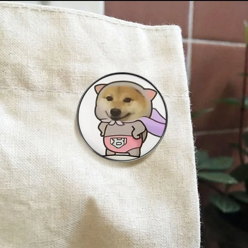 Cape Diaper Shiba Inu UV Printing Badge Funny Meme Dog Pin Cute Cartoon Puppy Metal Brooch Gift For Meme Fans