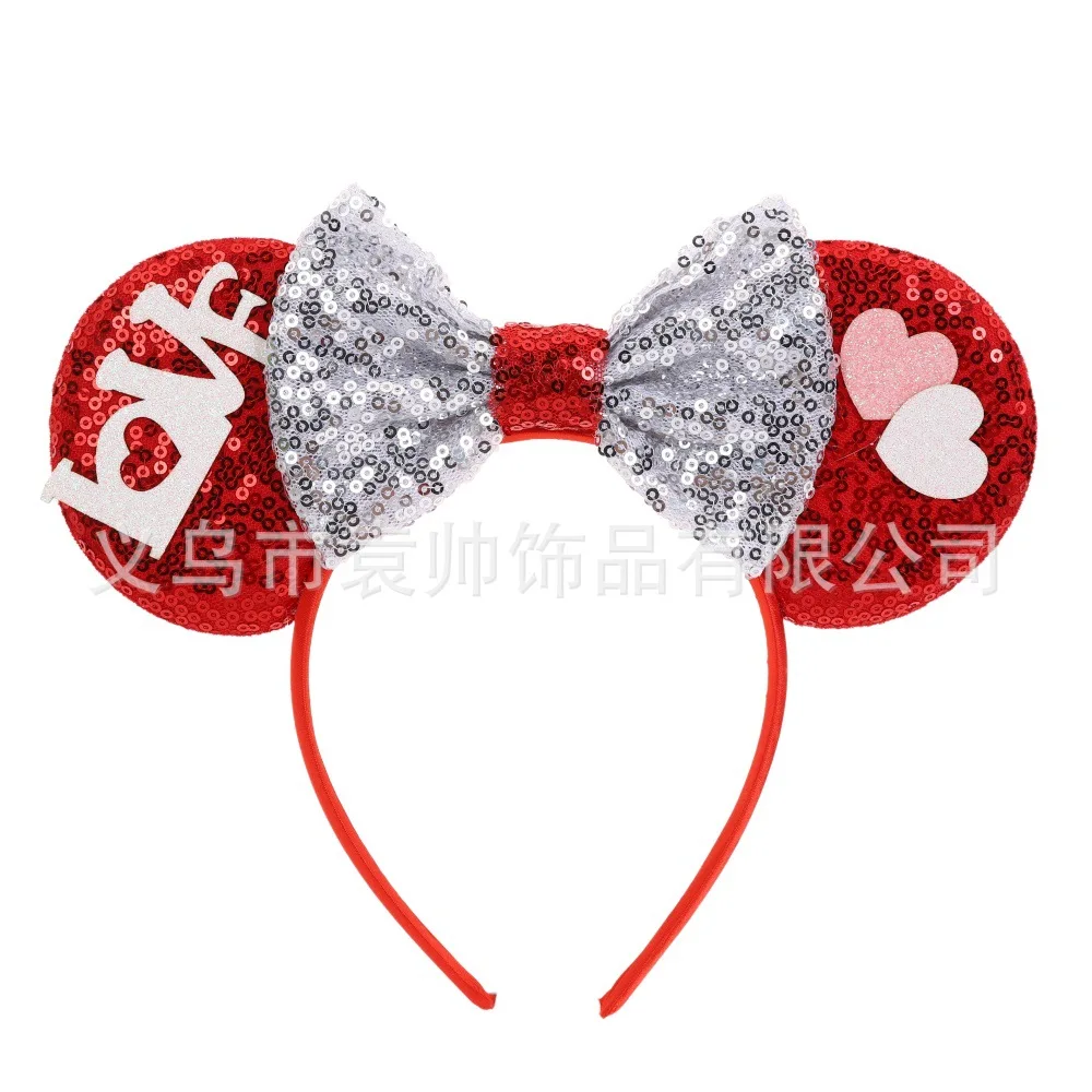 Kawaii عيد الحب وصول جديد ديزني ميكي ماوس الشعر التبعي الترتر القوس عقال عطلة الأطفال الشعر التبعي #2