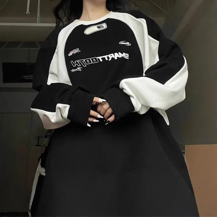 

Женская толстовка с капюшоном в стиле ретро с надписями, длинный рукав, уличный модный дизайн, тренд High Street, осенняя новинка, бренд Houxou