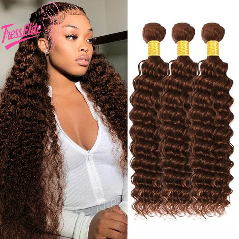 

4# Deep Wave Human Hair Weaving Bundles/1pc Brazilian Virgin Remy Double Weft Hair Extensions 100% Unprocessed for Women Styling