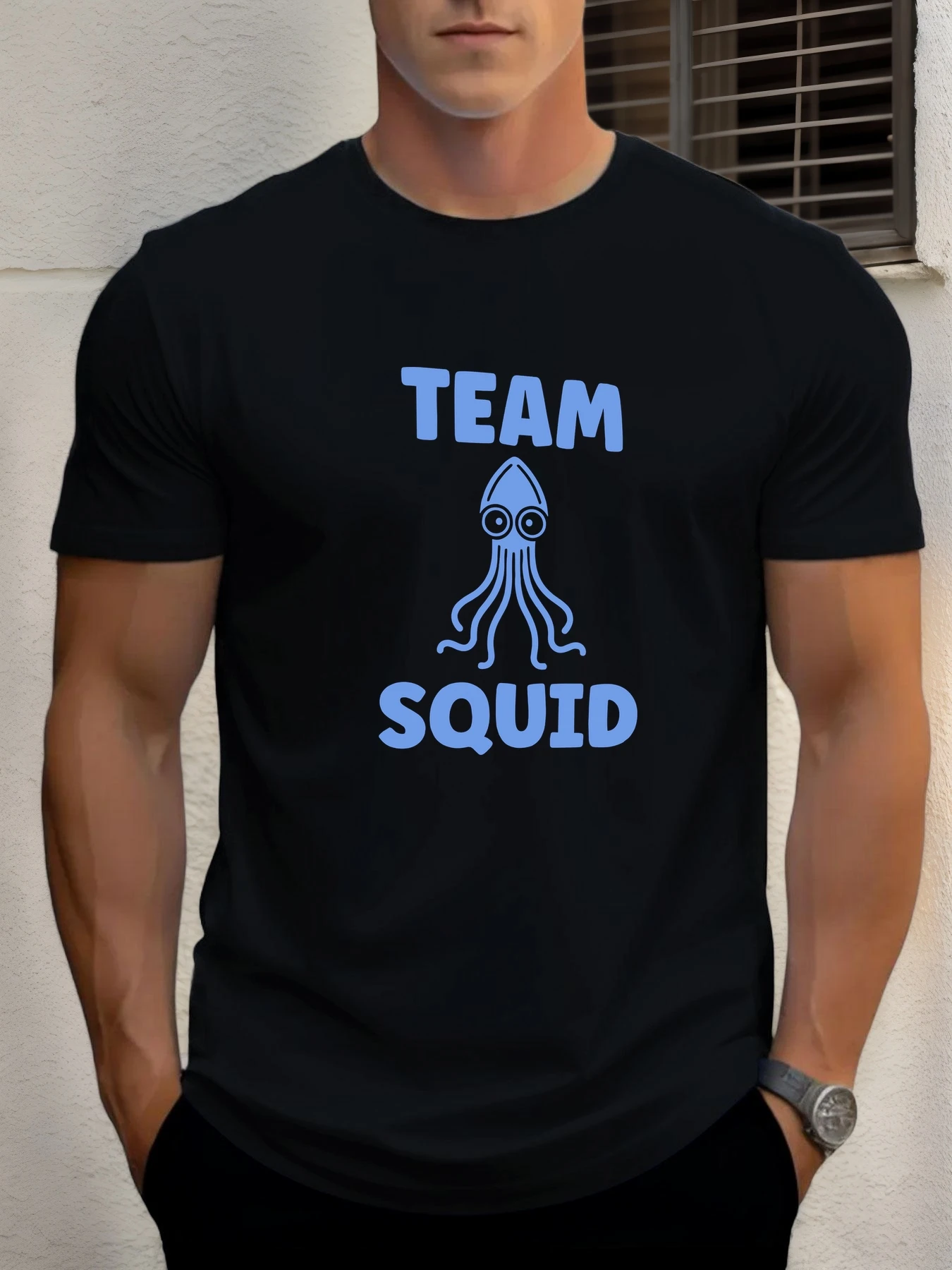 

2025 Summer Men's Cotton T Shirt TEAM SQUID Trendy Print Round Neck T-Shirt Casual Breathable Street Style Daily Top