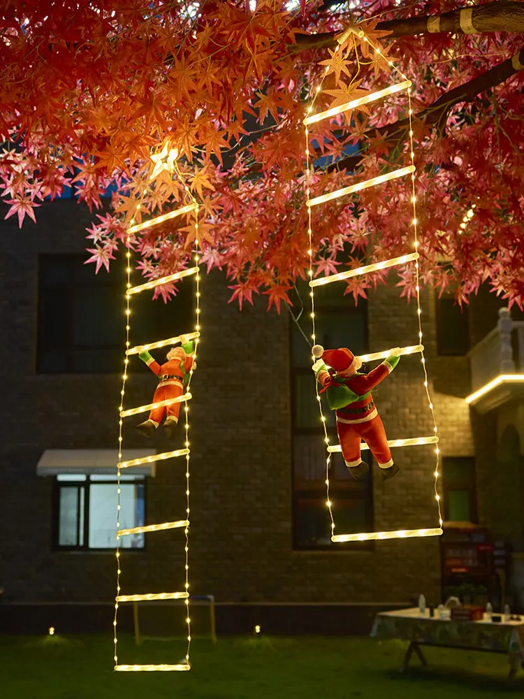 Santa Claus Ladder LED Hanging Light Christmas Decoration Ladder Light Outdoor Waterproof Eaves Decoration Lantern String