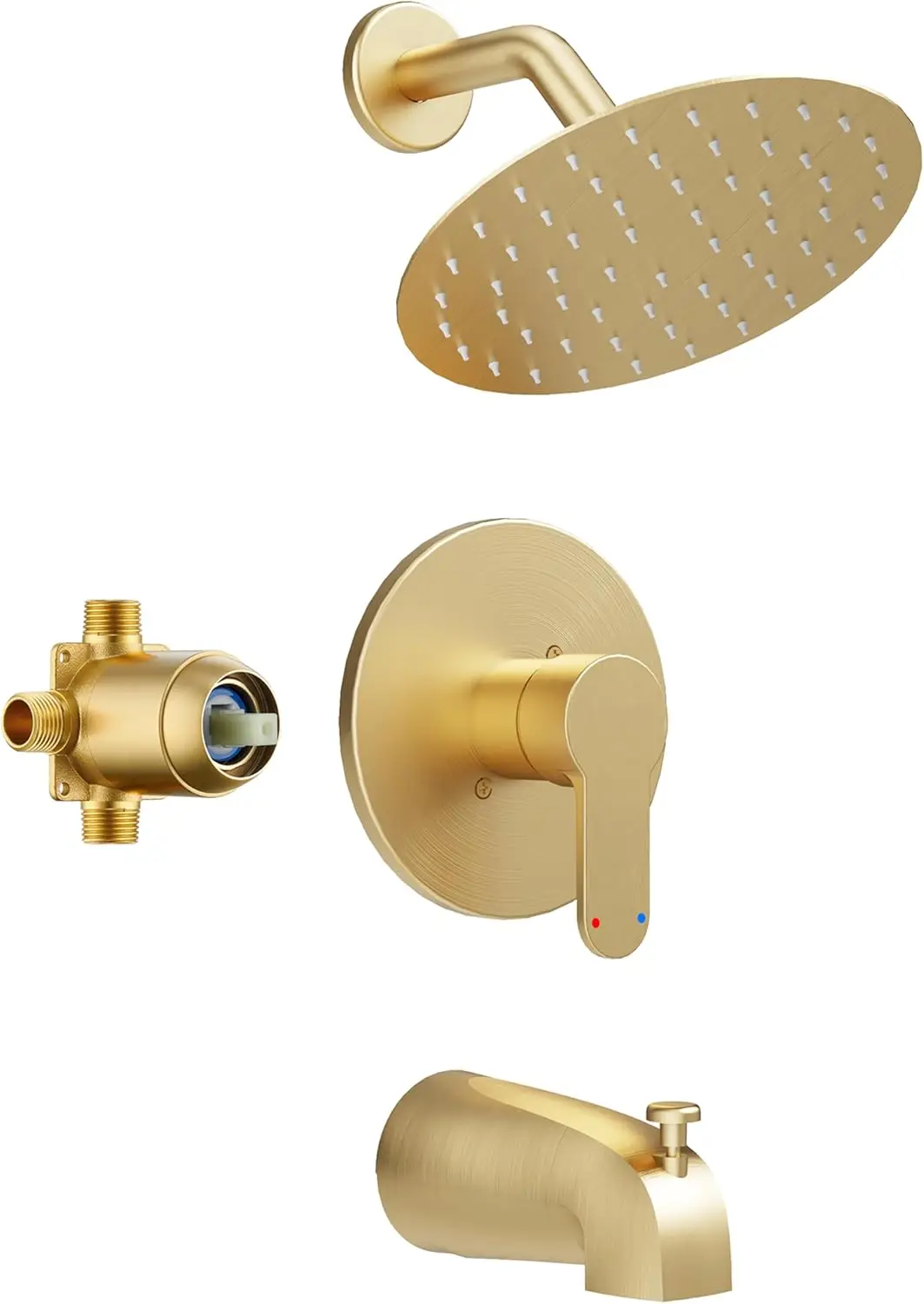

Brushed Gold Shower Faucet Set with 6-Inch Rainfall Showerhead and Bathtub Spout, All-Metal Construction