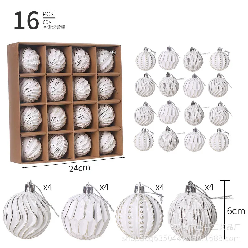 

6cm/16pcs Creative Design Christmas Ball White Multi Style Exquisite Gift Ball Christmas Tree Decoration Christmas Ball