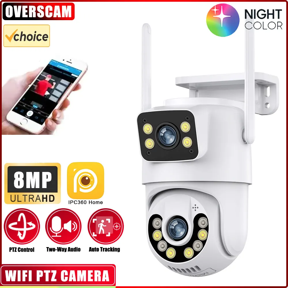 

4K Color Night Vision Wifi PTZ IP Security Camera Dual Lens Auto Tracking Outdoor 2 Way Audio Wireless CCTV Surveillance Camera