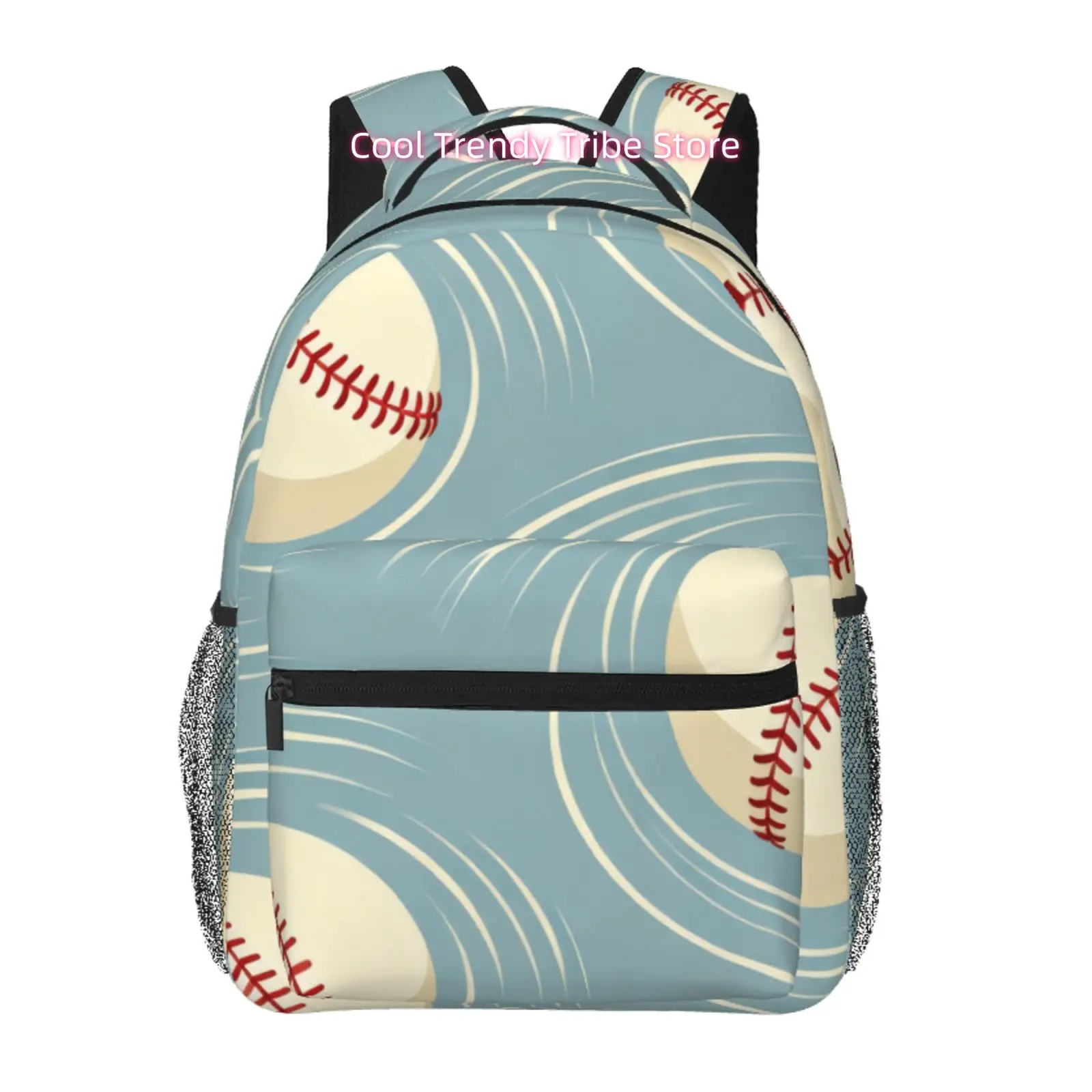 Vintage Baseball Print Adult Backpack, Oxford Cloth Adjustable Shoulder Strap Casual Travel Bag for Adults, for Daily Commute, S