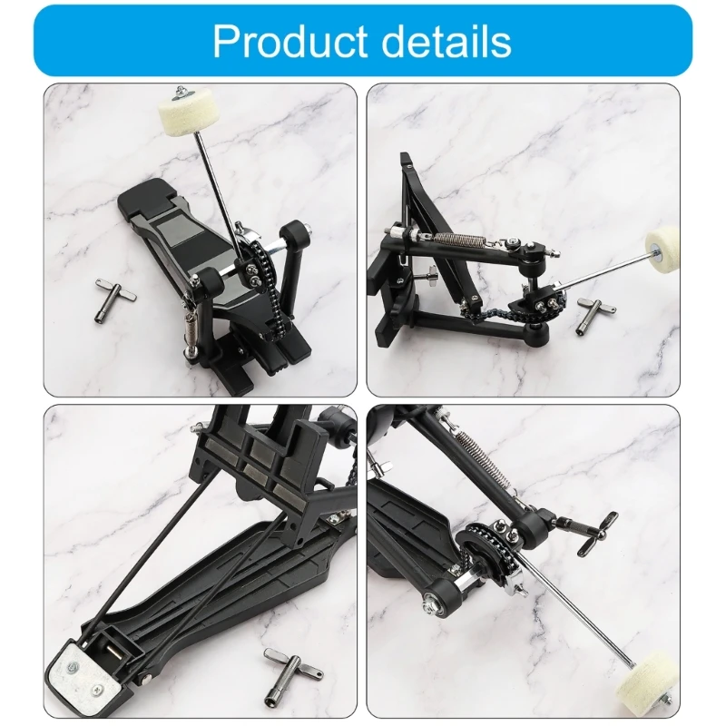 Bass Drum Pedal Double Chain Kick Drum Pedal Adjustable Beater Head Pedal Foot Percussion Hardware for Beginner, Drummer