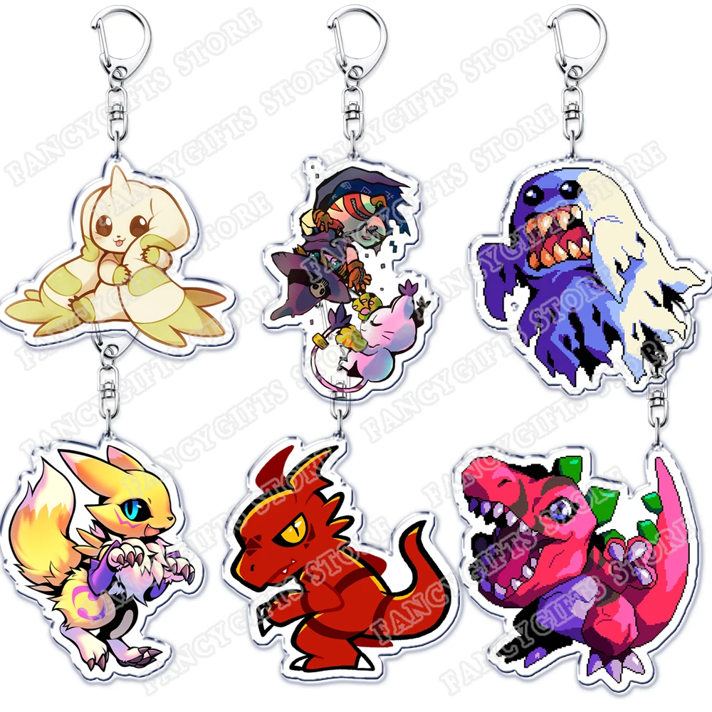 Digimon 90s أنيمي سلاسل المفاتيح لملحقات حقيبة Merciful Tai Karis Digivice Agumon Terriermon Monsters Keyrings مجوهرات مروحة هدية