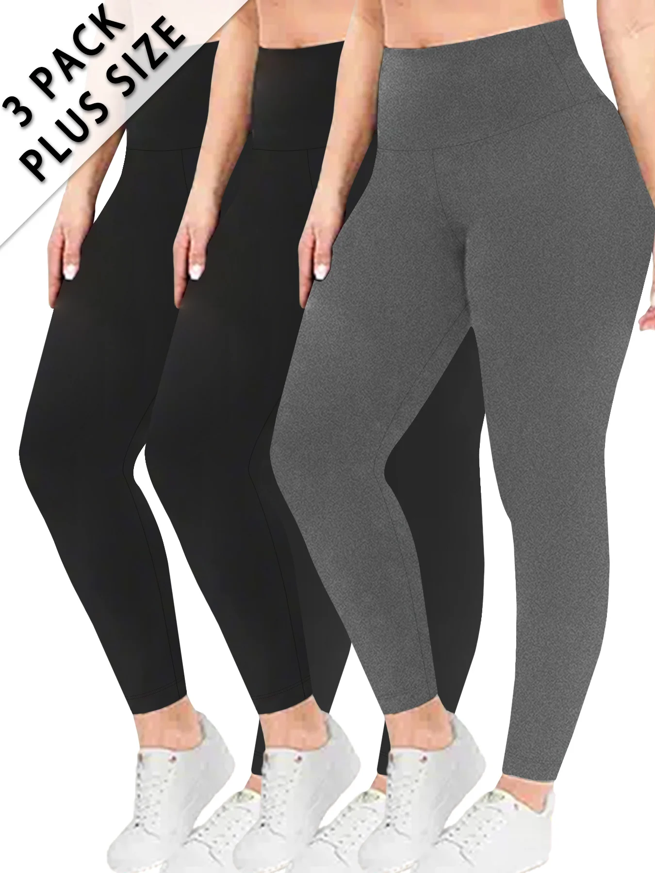 

3 pack Plus Size Women's Super Soft Leggings High Waisted Tummy Control Workout Yoga Running Athletic Push Up Gym Leggings