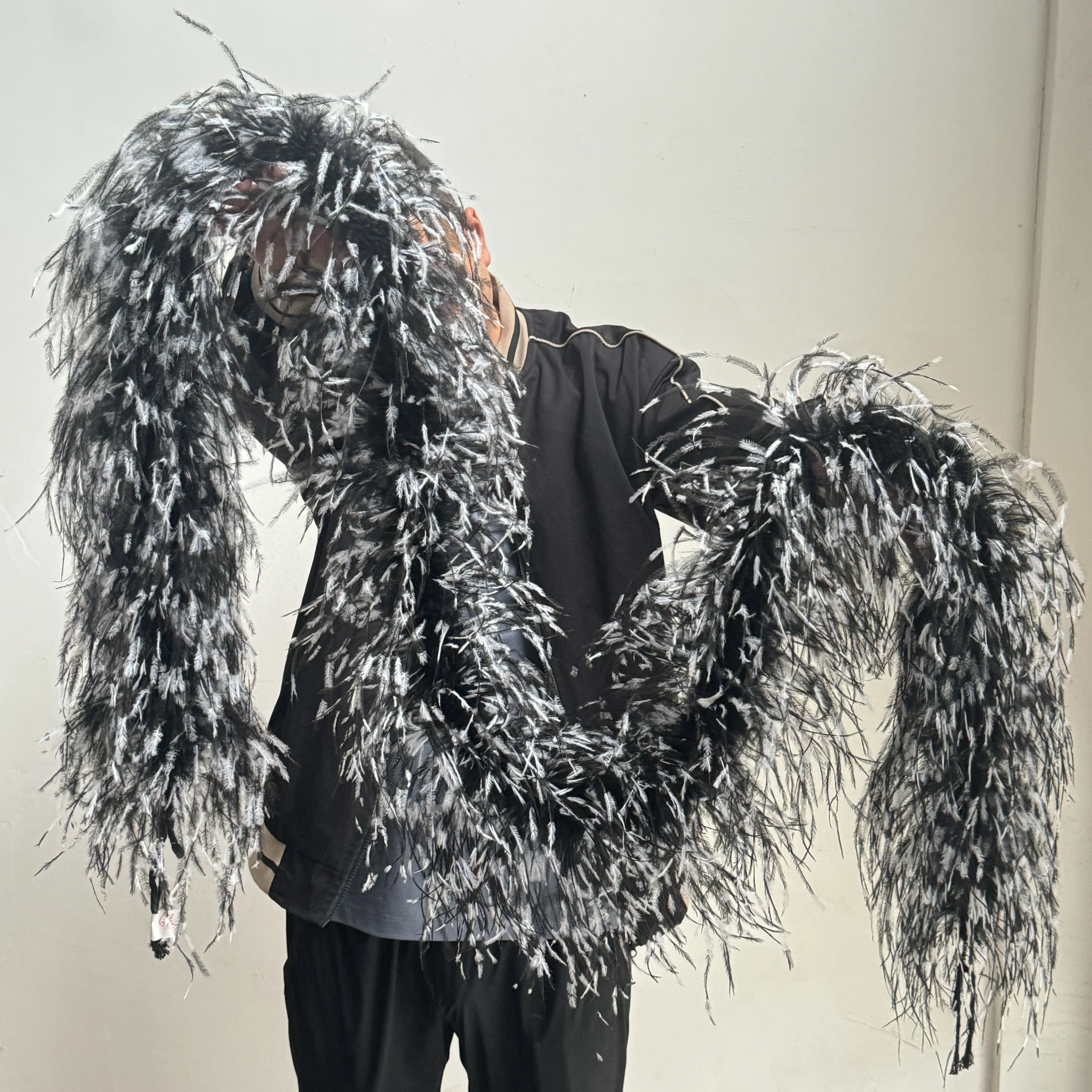 Black White Ostrich Feathers Boa 1/2Meter Long Ostrich Plumes Shawl for Wedding Party Dress Sewing Clothing Decoration Scarf