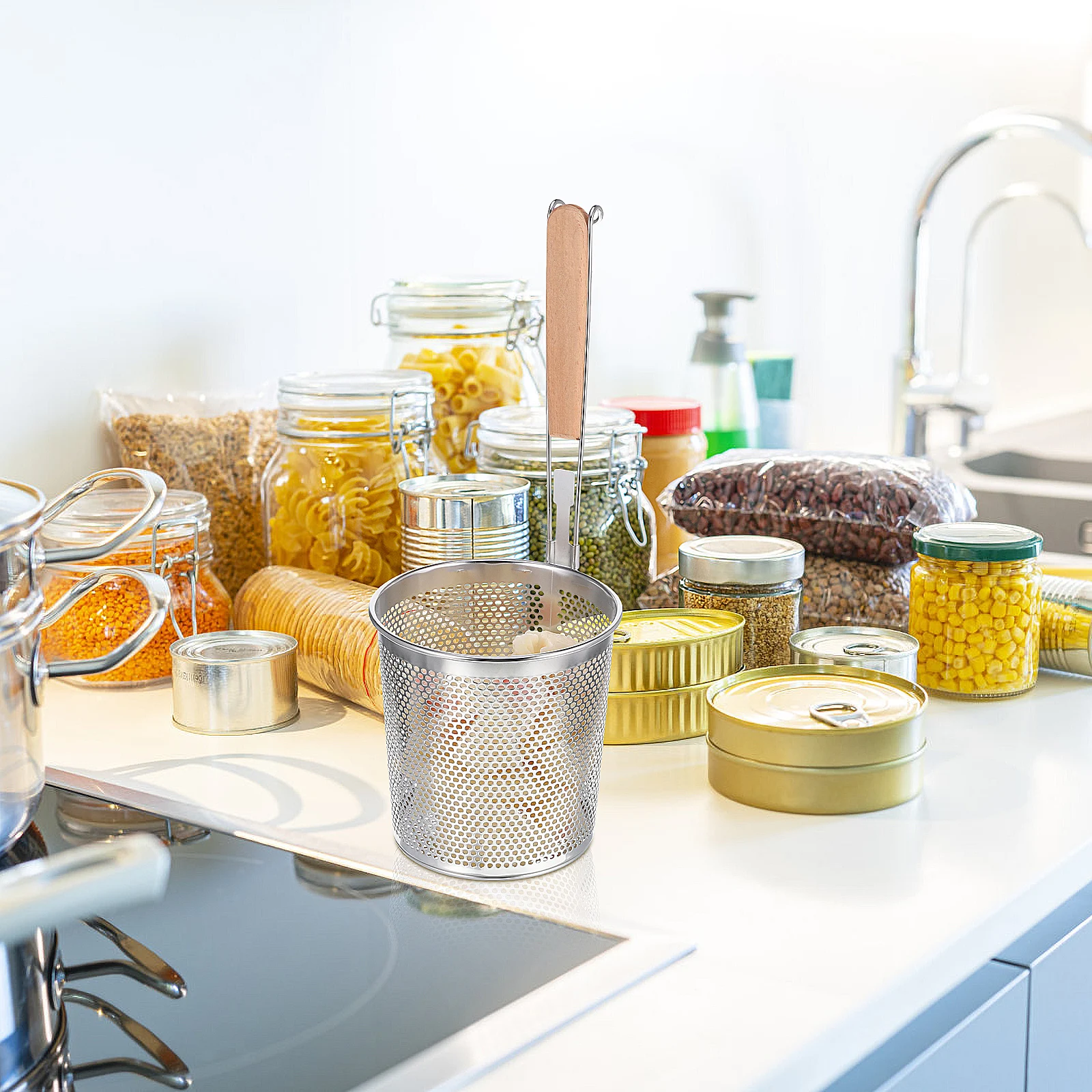 

Stainless Steel Noodle Sieve Fine Wire Mesh Colander Long Handle Kitchen Sifter Oil Strainer Frying Spider Strainer