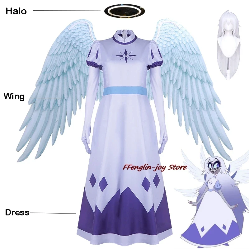 

✿2026✿Hazbin Emily Hotel Cosplay Costume Wig Seraphim Angel Halo Wing Women Fancy Dress Outfit Halloween Uniform Hasbin Hazubin✿