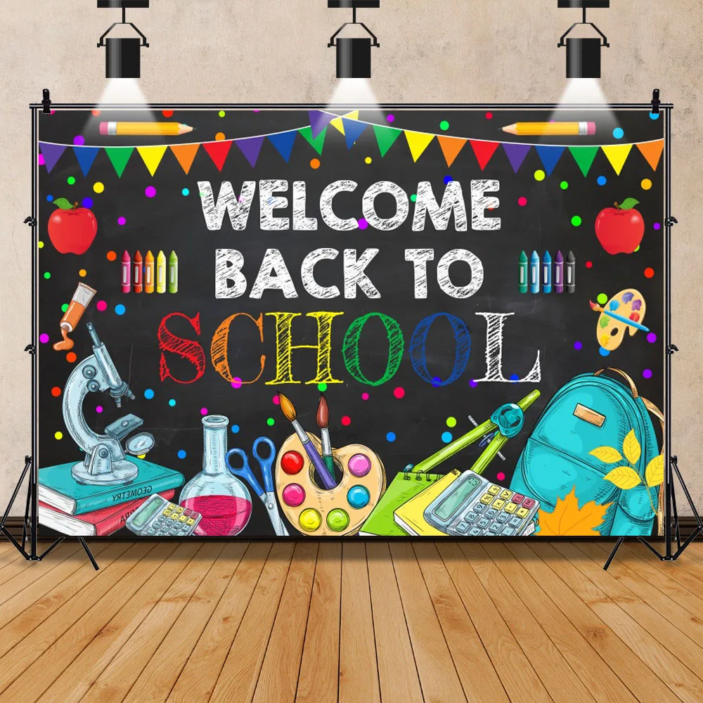 Welcome Children Back To School Photography Background Black Chalkboard Pencil Book Classroom Student Graduation Party Backdrop