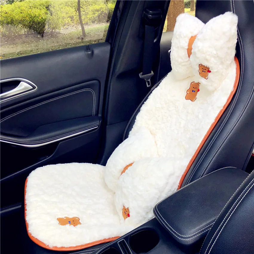Bear Plush Cartoon Car Seat Cushion, Anti Slip Soft Auto Seat Cushion Cover Pad, Interior Decoration Accessories Universal