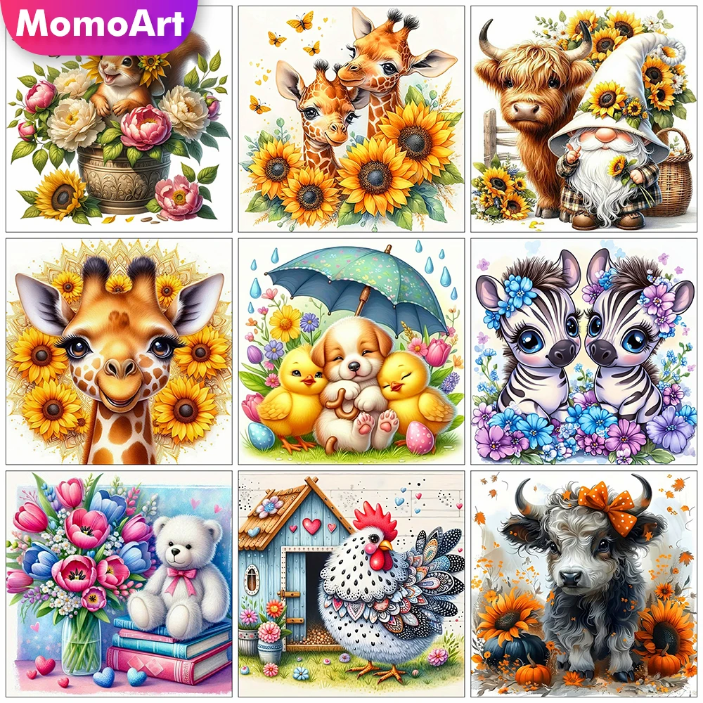 

Momoart Full Square Round Diamond Painting Animal Giraffe Picture Rhinestones Embroidery Cow Mosaic Home Living Room Art Craft
