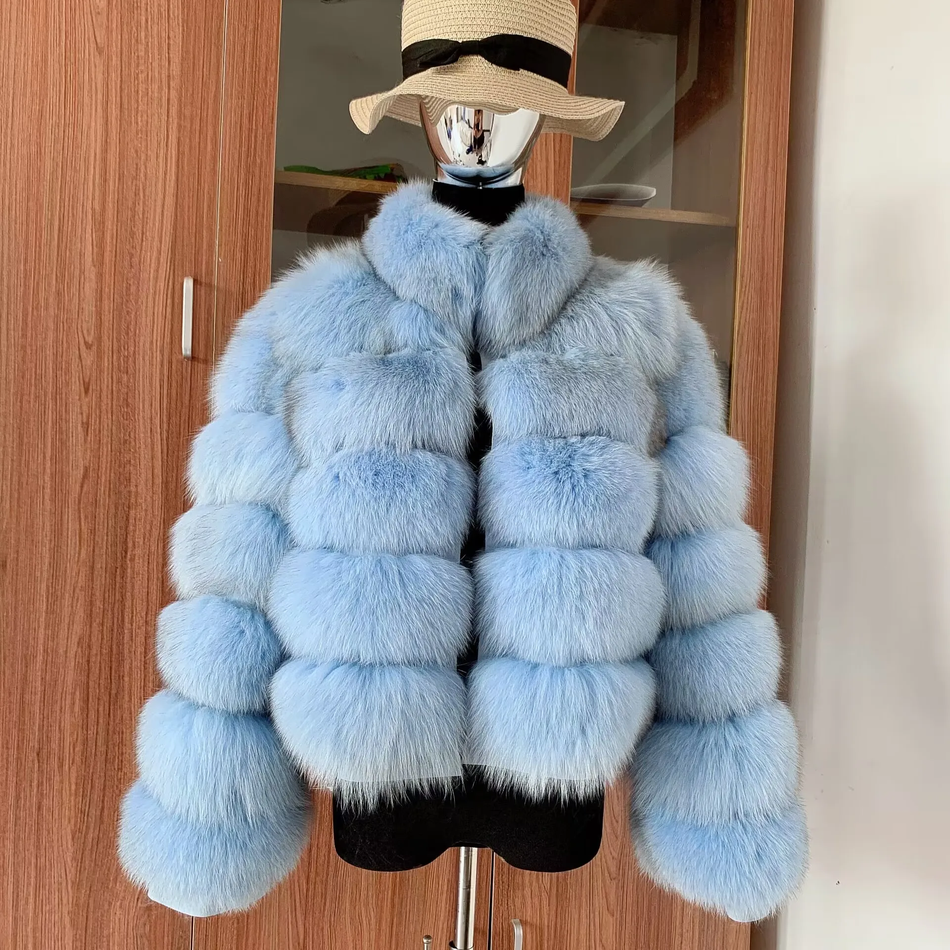 Real fox fur coat women jacket winter 2023 full Full sleeve fur coat white fur coat luxury fox fur jacket  with standing collar