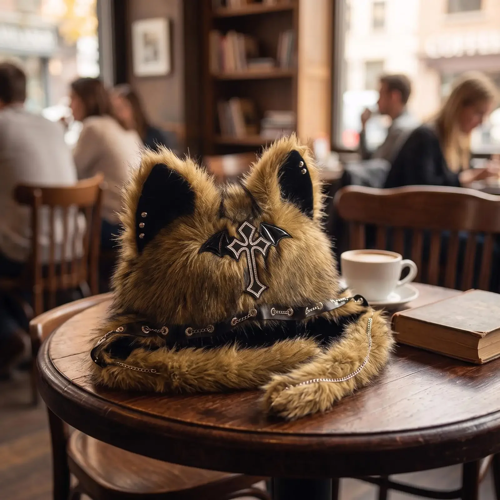 Faux Faux Hair Cat Ear Hat Gothic Hat with Ear Flaps Fuzzy Edgy for Teens, Faux Faux Hair Cat Ear Hat Gothic Hat with Ear Flaps Fuzzy Edgy for Teens,