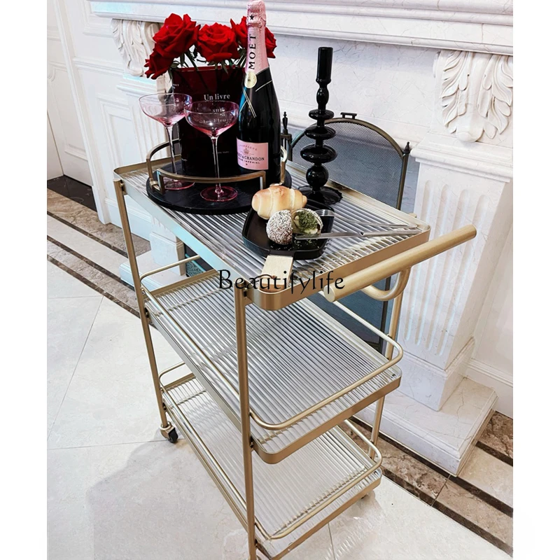 Nordic coffee table movable Changhong glass cart, living room sofa side table